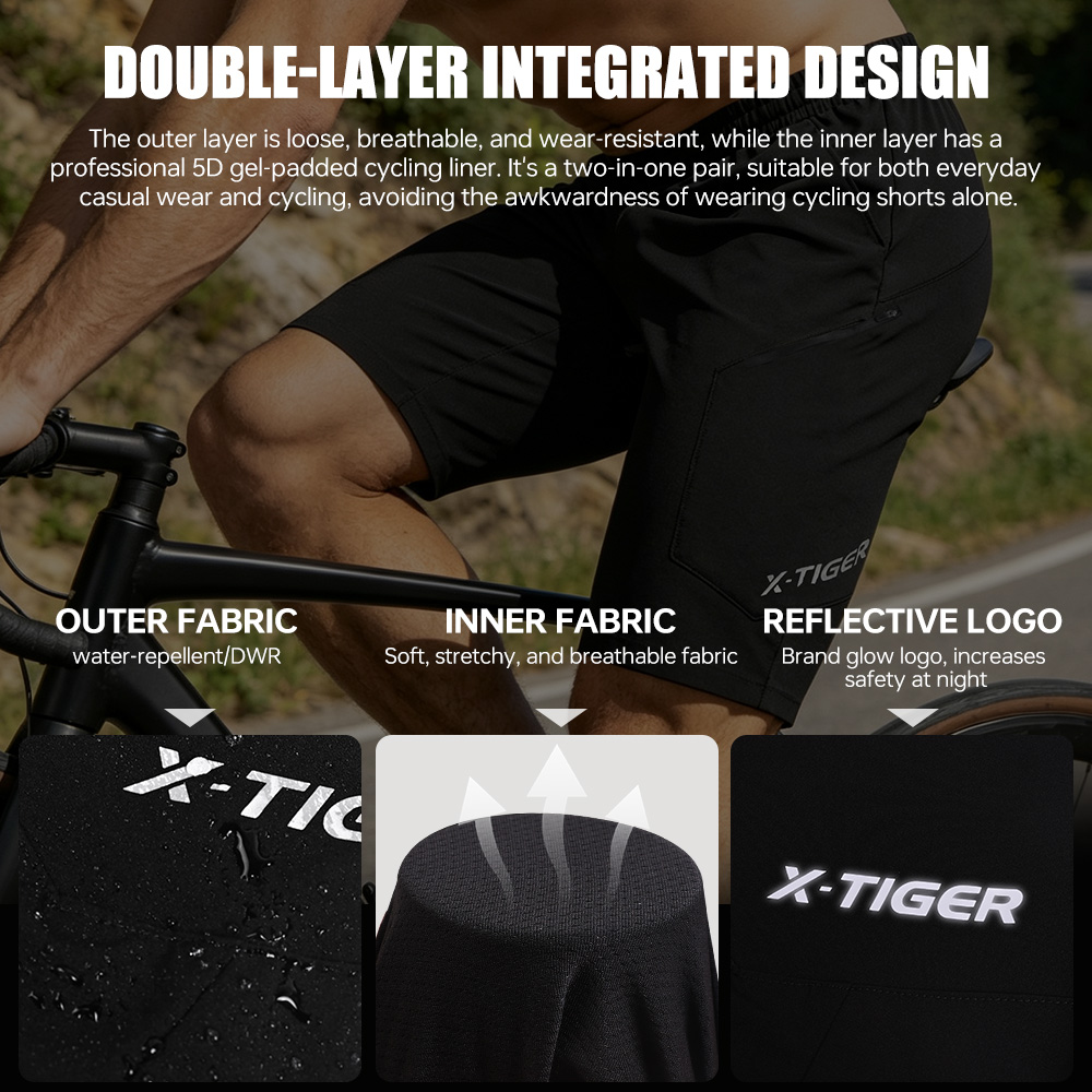 X-TIGER 2 in 1 Cycling Shorts  - Cycling Shorts For Commute ulasan dan harga